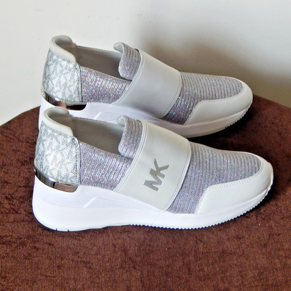 Michael Kors Felix Trainer Silver Rainbow Glitter Wedge Sneaker Shoe 8.5 M NIB - Picture 3 of 11